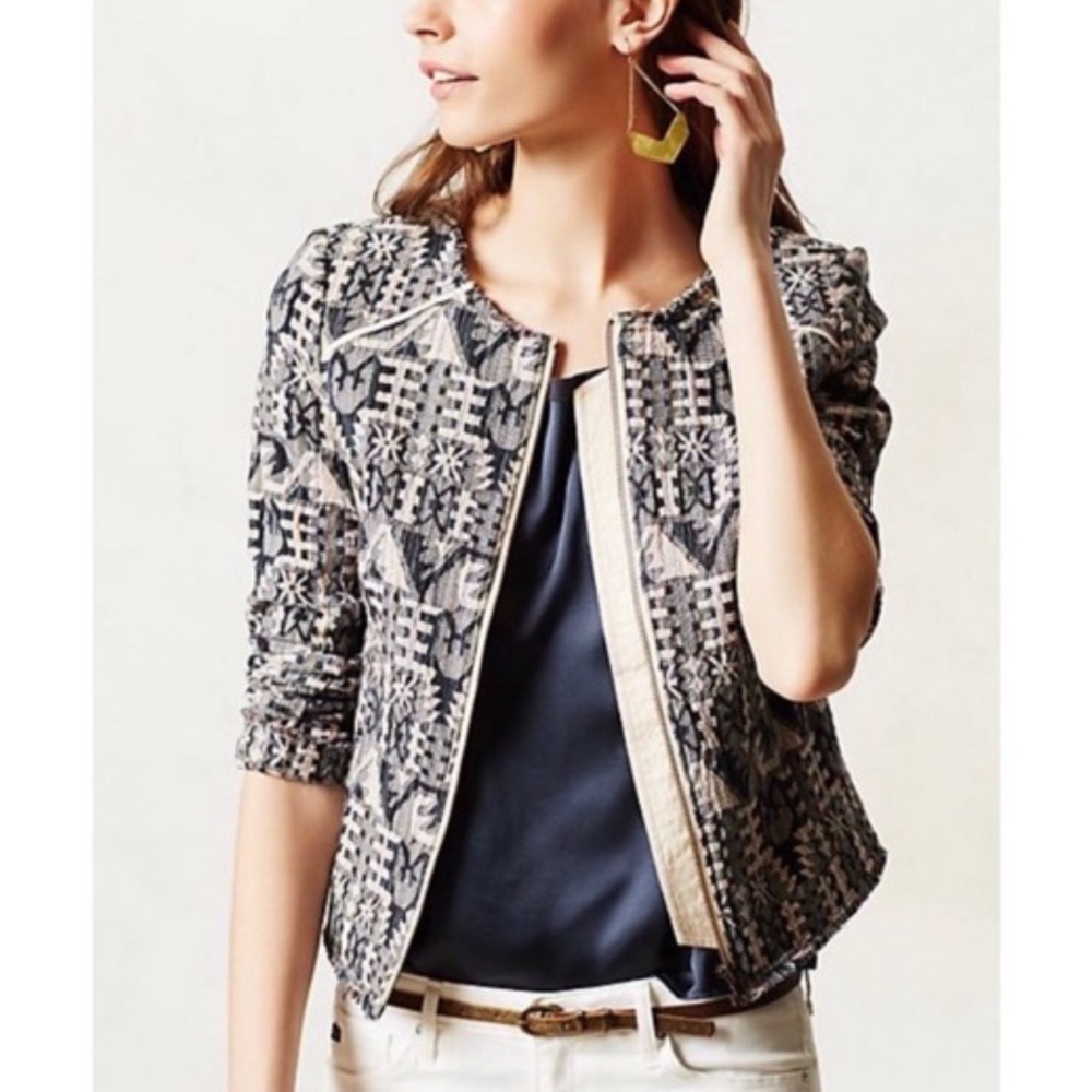 Textured Black & Cream Patterned Women's Jacket